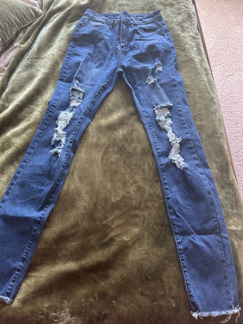 SHEIN Dark Blue Ripped Skinny Jeans